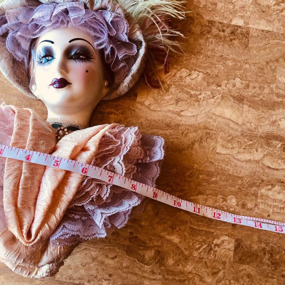 Vintage Unique Creations SF Porcelain Woman Bust Wall Mask Feather Victorian